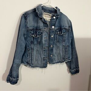 GARAGE Blue Boyfriend Denim Jacket with rose embroidery on back